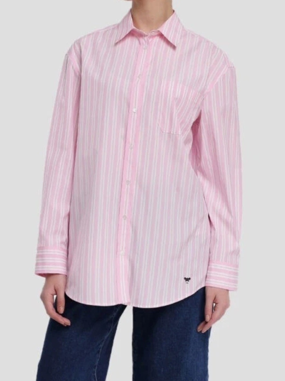 MaxMara Pink and White Striped Button-Down Dress Shirt. Like New.